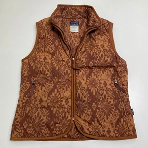 Patagonia Floral Puff Vest Womens S Brown Nylon Lined Insulated Zip 28421 - Picture 1 of 12