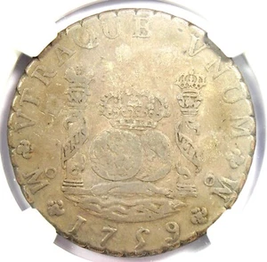 1759 Mexico Pillar Dollar 8 Reales Silver Coin (8R) - Certified NGC XF Details - Picture 1 of 4