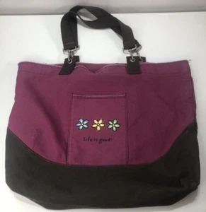 Life Is Good Floral Purple Tote Bag Large Canvas School Work Travel Boho - Picture 1 of 8