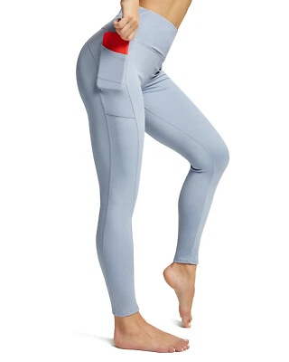 Leggings femininas de cintura alta fitness academia calças de ioga treino com bolsos   - Imagem 1 de 4