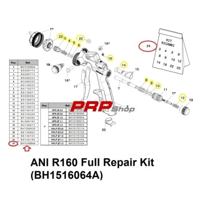 KIT RICAMBI R160 R160/T ANI R160 Full Repair Kit (BH1516064A) aerografo spraygun