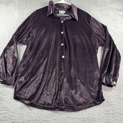 Blusa de terciopelo vintage para mujer 2x púrpura abotonada túnica fluida oscura Academia EE. UU. Foto 1 de 4