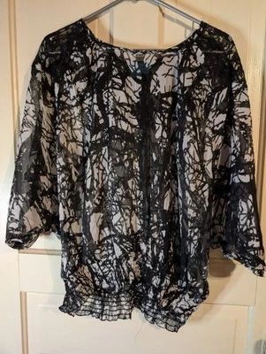 Aqua Blue Sheer Swimwear Coverup Top Black & White Size 2XL -091 - Image 1 of 4