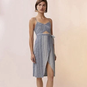 Neu mit Etikett Express Leinenmischung gestreiftes Cut-Out-Kleid Gr. 4 - Bild 1 von 10