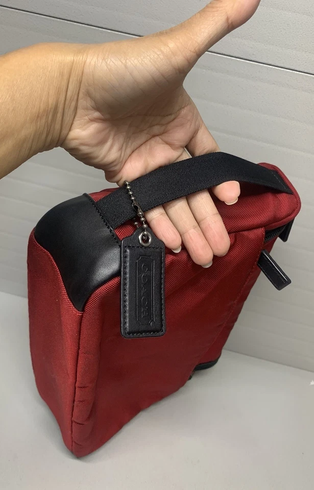 COACH Authentic Nylon/Leather Trim Toiletry Bag Red/Black  w/Hanger-Nice! - Image 1 of 4