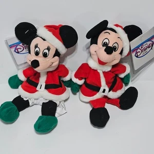 Mickey & Minnie Mouse Santa Mrs. Claus Plush Disney Store Bean Bag Retired Pair - Picture 1 of 6