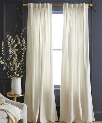 Quince Cotton Velvet Light Filtering Curtain Panel Ivory 48” X 96” NWOT Open Box - Image 1 of 4