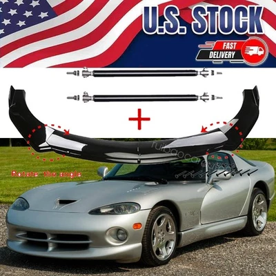 Gloss Black ABS Front Bumper Lip Body Kit +Strut Rods For Dodge Viper GTS Foto 1 de 4