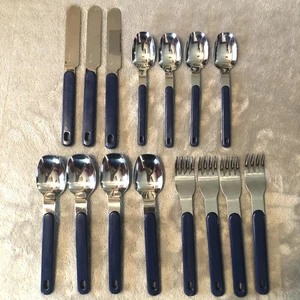 Vtg Oneida Northland Stainless Japan Colormate Navy Blue 15 Piece Flatware Set - Picture 1 of 16