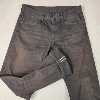 Japanese Selvedge Jeans Mens 31x30 Black Slim Straight Leg Distressed - Image 1 of 4