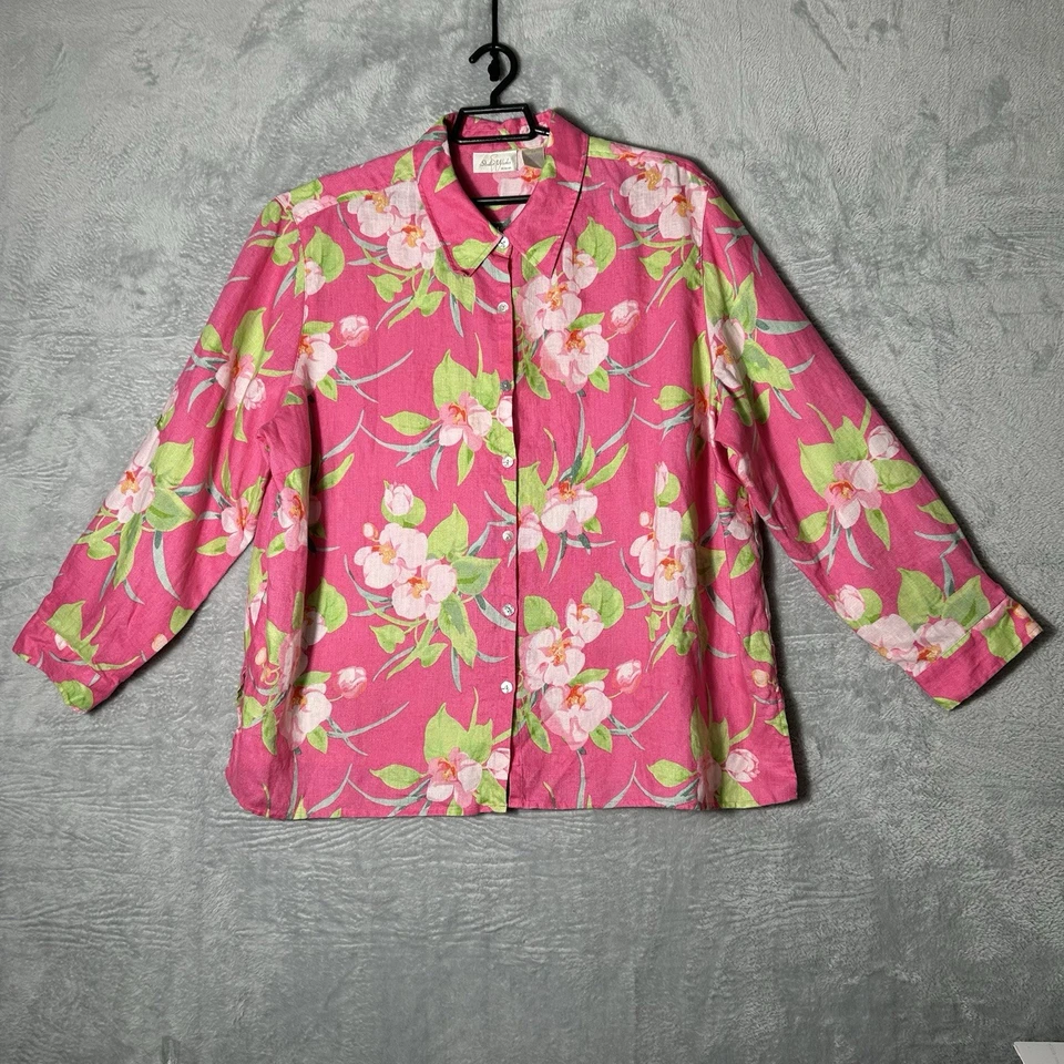 Studio Works Linen Shirt Womens 3X Floral Button Up Tunic Tropical Beach Mature - Image 1 of 4
