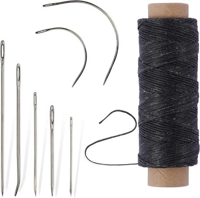 55Yards Waxed Thread with 7 Pcs Leather Needles for Hand Sewing 150D Flat Sewing - Image 1 of 4
