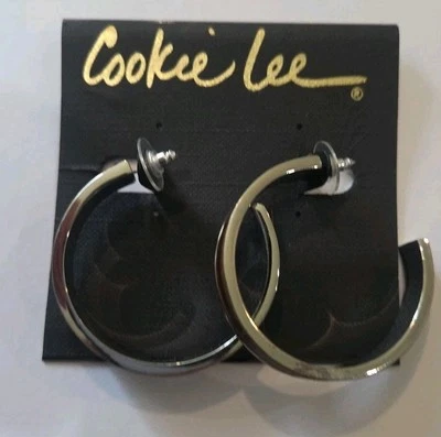 Vintage Nwt Cookie Lee Woodgrain Large Half Hoop Earrings Inv30a - Image 1 of 4