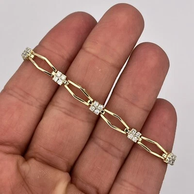 Pulseira de ouro amarelo 14k com diamante redondo natural extravagante com corrente de segurança 0,60 ctw 6,75" - Imagem 1 de 4