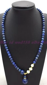 Natural 8mm Blue Lapis Lazuli Round Gemstone Beads Pendant Necklace 18" - Picture 1 of 12