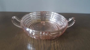 Anchor Hocking Manhattan Pink Depression Glass Ribbed Art Deco Handled Dish - Picture 1 of 9