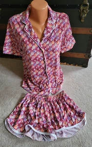 Womens Breakfast for Dinner 2pc Pajama Set Button down front shirt & Shorts Sz S - Picture 1 of 9