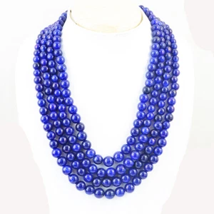 1040.00 Cts Earth Mined 4 Line Blue Sapphire Round Shape Beads Necklace NK 42E36 - Picture 1 of 2