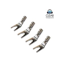 4x GABEL-KABELSCHUHE LAUTSPRECHER KLEMMEN SPATEN  RHODIUM  RHODINIERT-HIGHEND