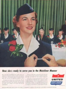 1953 United Airlines DRUCKANZEIGE Stewardess Schulabsolventin detaillierter Rahmen diese Anzeige! - Bild 1 von 1