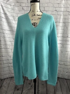 NWT Magaschoni Blue 100% Cashmere Knit Long Sleeve Sweater Size Large $378 - Picture 1 of 6