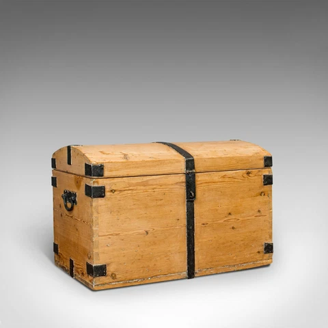 Antique Dome Top Carriage Chest, English, Iron Bound, Pine, Travelling Trunk Cover
