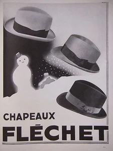 PUBLICITÉ DE PRESSE 1934 CHAPEAUX FLÉCHET - BONHOMME DE NEIGE - ADVERTISING - Imagen 1 de 1