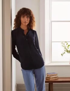 BODEN Silk Collarless Blouse NAVY SIZE UK 12 W0487 BRAND NEW T29 - Picture 1 of 4