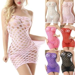 AU Womens Sexy Sheer Lingerie Mesh Bodycon Hollow Out Mini Dress Night Clubwear - Picture 1 of 18