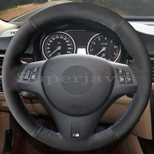 Anti Slip Black Suede Leather Steering Wheel Stitch on Wrap Cover For BMW E92 - Picture 1 of 12