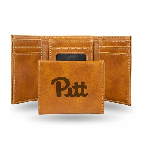 Pittsburgh PITT Panthers Laser Engraved Brown Trifold Wallet Cover