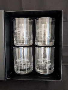 Set of 4 Etched African Safari Lowball Glasses Lion Rhino Zebra Elephant NIB - Picture 1 of 14