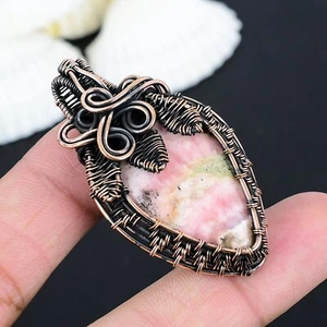 Pink Rhodochrosite Leaf Pendant Copper Wire Wrapped Pendant Gift For Christmas - Picture 1 of 4