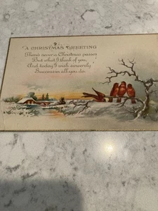 Antique Postcard/“A Christmas Greeting”/Red Birds In Tree. House At The End… - Picture 1 of 3