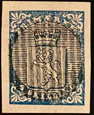挪威第一邮票 1855 年 NK 1 米 1 SC 1 — 第 1/2 张图片