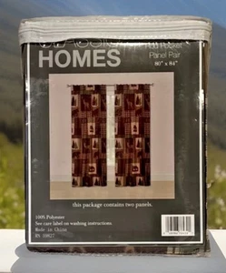 Cozy Cabin Bear Elk Curtain Panels 80x 84 in Red Green Plaid Rod Pocket - Picture 1 of 5