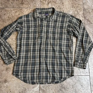 Patagonia Fjord Organic Cotton Brown/Blue Plaid Flannel Shirt Mens L - Picture 1 of 6