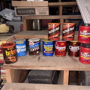 WOW! Vtg 60s-70s/Folgers-Maxwell-Brim/Coffee Cans/1LB Cans W/ Lids/10pc Lot! - Picture 1 of 21