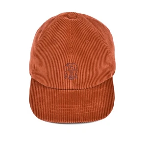 BRUNELLO CUCINELLI MEN'S 100% COTTON SALMON CORDUROY LOGO BASEBALL CAP/HAT - Picture 1 of 5