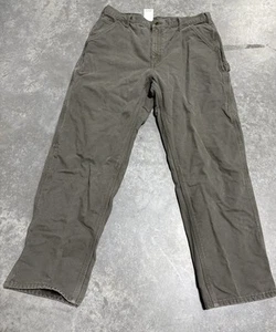 De Colección Pantalón Carhartt B111 Mos Lona Franela Forrado Pantalones Trabajo Envejecido 38x32 Verde - Imagen 1 de 10