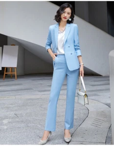 Nuevo Traje Blazer Azul Claro con Pantalones Set de Dos Piezas Oficina Elegante Trabajo - Imagen 1 de 23