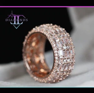 Mens Rose Gold Diamond Ring, Simulated Diamond Ring | Mens Eternity Ring - Picture 1 of 8