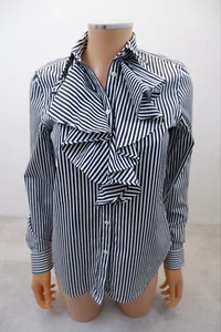 Ralph Lauren Damen Nadelstreifen Shirt Bluse Oberteil Größe XS Langarm Rüschen Navy - Bild 1 von 9