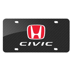 Honda Red Logo Civic Carbon Fiber Look Graphic Metal License Plate - Bild 1 von 6