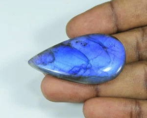 51 Carat Natural Blue Flash Labradorite Pear Shape Loose Stone Flatback Cabochon - Picture 1 of 3