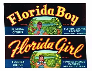 ECHT ORANGE ZITRUSKISTE ETIKETT VINTAGE FLORIDA 1930ER JAHRE STREIFEN FLORIDA JUNGE MÄDCHEN - Bild 1 von 1