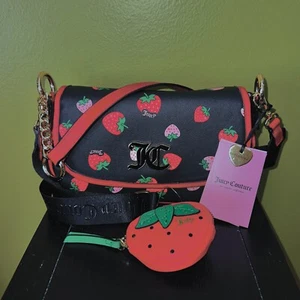 Juicy Couture Sweet N Juicy Strawberry Black Liquorice Flap Shoulder Handbag - Picture 1 of 8