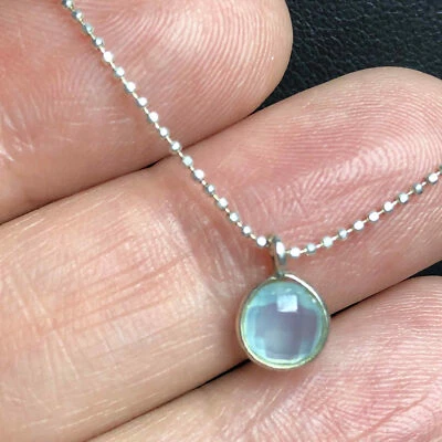 5549 Plata de Ley 925 Aguamarina Gota Colgante 16" Bola Chail Collar 1.5g Foto 1 de 3