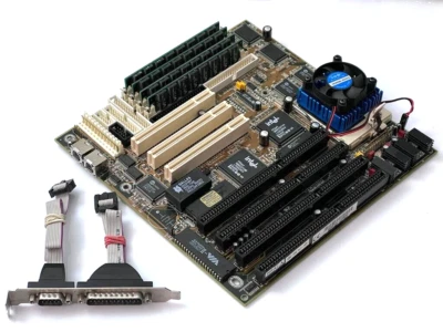 Biostar MB-8500TVX-A socket 7 + Pentium 200 MMX + cooler + 64 MB RAM - Bild 1 von 3