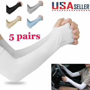 5 Pairs Cooling Arm Sleeves Outdoor Sport Basketball UV Sun Protection Arm Cover - Picture 1 of 15